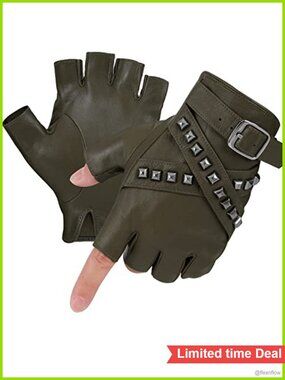 Fingerless Sheepskin Leather Gloves Half Finger Punk Driving Motorcycle